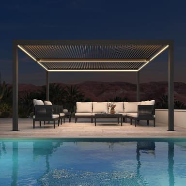 PURPLE LEAF Athena Louvered Pergola Grey Outdoor Aluminum Pergola with Strip Lights Adjustable Gazebo for Patio Deck Garden