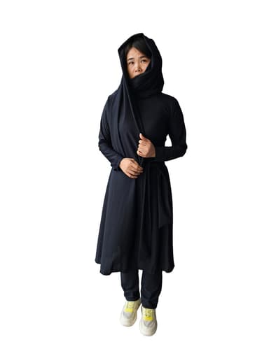 Muslim Tan Through Swimsuits for Women with Hijab Islamic Burkini Swimwear Black | Full Cover Long Sleeve Top Pants Dress Bathing Suits