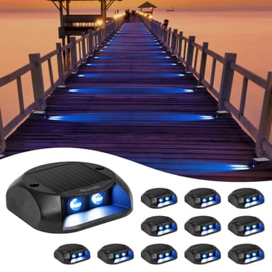Quntis Solar Deck Lights Blue, IP65 Waterproof Dusk to Dawn Ground Lights, High Visibility Solar Powered Outdoor Lighting for Deck, Step and Pathway