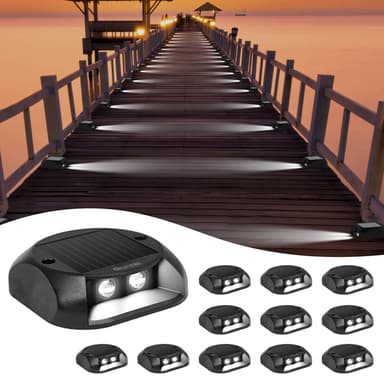 Quntis Solar Deck Lights Cool White, IP65 Waterproof Dusk to Dawn Ground Lights, High Visibility Solar Powered Outdoor Lighting for Deck, Step and Pathway