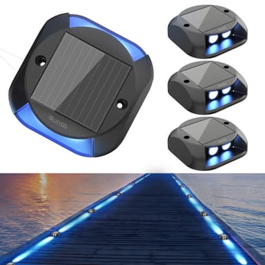 Quntis Solar Deck Lights Outdoor, Two-Way LED Blue Light Ground Lights, IP65 Waterproof Dusk to Dawn Lighting for Pathway, Step, Driveway and Garden
