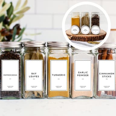 Kitchen Herbs And Spices Jar Containers Label Stickers Lid Labels - Pantry Organisation Waterproof Self Adhesive