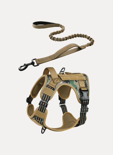 Brown Camo Tactical Dog Harness Leash Set