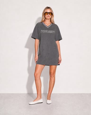 Alix V Neck Tee Dress - Dark Grey