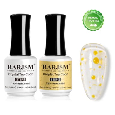 3D Droplet Top Coat Set - Yellow Crystal & Raindrop Effect Gel Top Coat 15ml 2PCS - TPO & HEMA Free