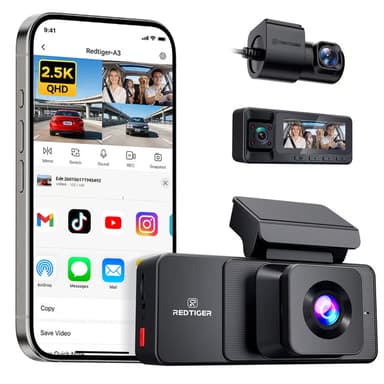 REDTIGER A3 3 Channel Dash Cam Front and Rear Inside, 2.5K + 1080P + 1080P Dash Camera for Cars with WiFi, IR Night View, 3.18" Screen, Parking Mode, Loop Recor