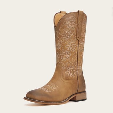 The Savannah – Floral Stitch Square Toe Cowgirl Boots