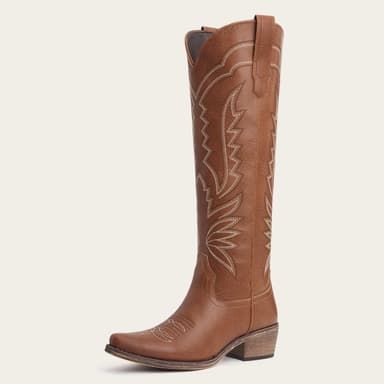 The Laurey - Brown Lightning Embroidered Cowgirl Boots with Classic Western Flair