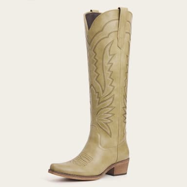The Laurey - Desert Sage Lightning Embroidered Cowgirl Boots with Classic Western Flair