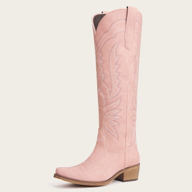 The Laurey - Blush Pink Embroidered Snip Toe Cowgirl Boots with Side Zipper