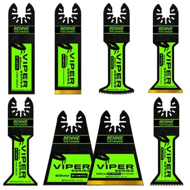 8 Piece Viper Series Bi-Metal Multitool Blade Set – Long Reach, Coarse & TiN Coated – Wood, Nails & Metal