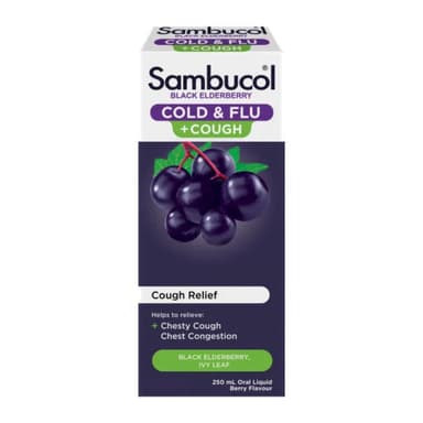 Sambucol Cold & Flu + Cough Liquid - 250mL, Berry Flavour