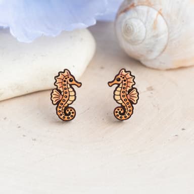 Orange Seahorse Stud Earrings