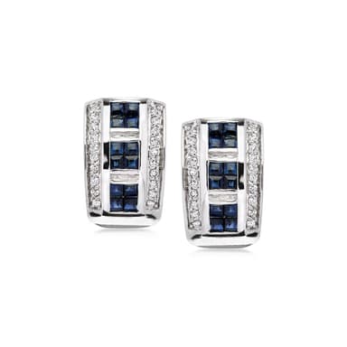 C. 1990 Vintage 1.20 ct. t.w. Sapphire Curved Earrings with .40 ct. t.w. Diamonds in 14kt White Gold