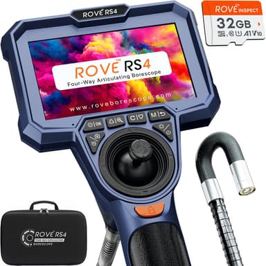 ROVE RS4 Four-Way 360° Articulating Borescope with Light, 6.2mm Ultra-Slim Probe, 1080P HD Industrial Endoscope Inspection Camera, 4.3" IPS Screen, IP67, for Au