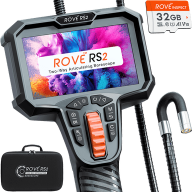 ROVE RS2 Articulating Borescope Camera with Light, 2-Way 210°, 32GB Card | 1080P FHD Industrial Endoscope, Inspection Camera, 4.3in IPS, IP67, 6 LED, 6.2mm Semi