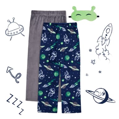 Boys 2 Pack Fuzzy PJ Pants with Eye Mask