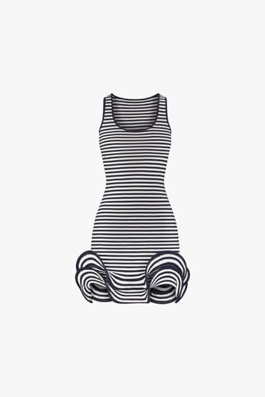 Double Ruffle Hem Mini Dress (Navy Stripe)