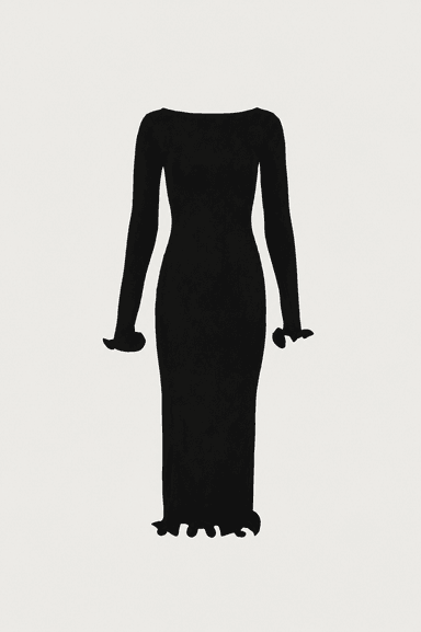 Ruffle Hem Midi Dress (Black)