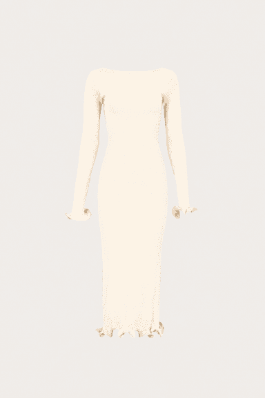 Ruffle Hem Midi Dress (Cream)