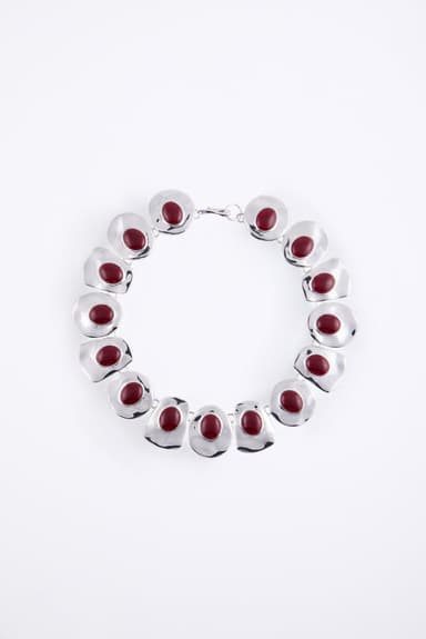 Stone Collar Necklace (Silver/Oxblood)