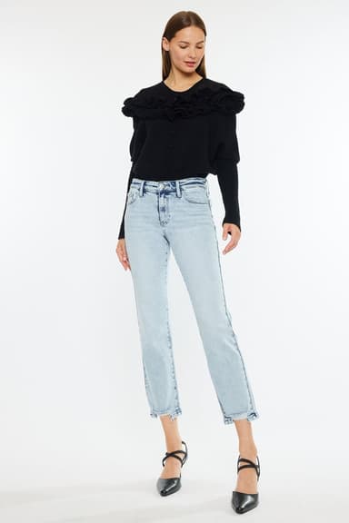KanCan Mid-Rise Medium-Wash Crop Straight Jeans