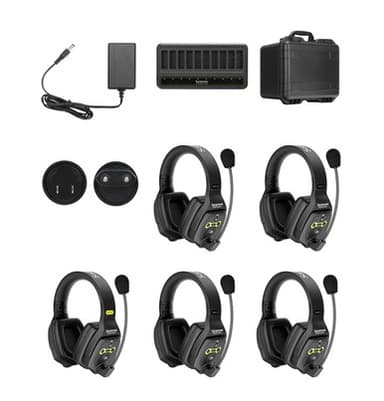 WiTalk-WT5D 5-Person Full-Duplex 1.9GHz Wireless Dual-Ear Headset Intercom System with Hard Case