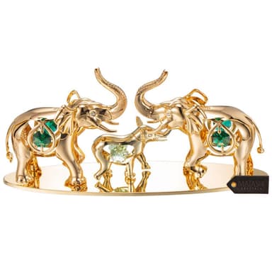 24K Gold Plated Crystal Studded Family of Elephants Ornaments