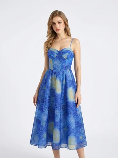 Victorian Starry Night Chiffon Midi Slip Dress