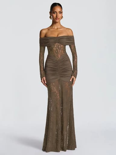 2026 Off Shoulder Lace Maxi Party Dress