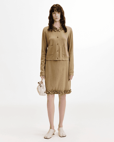 Ruffle-Collar Knit Cardigan & Skirt Set – Linen-Blend