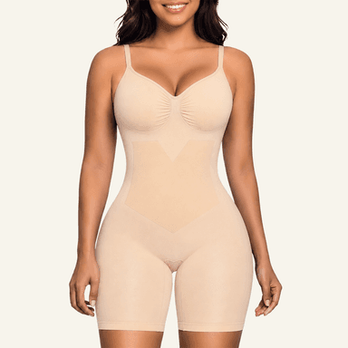 SHAPERX Seamless Bonded Mid-Thigh Faja Bodysuit