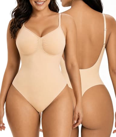 SHAPERX Seamless Low-Back Tummy Control Thong Bodysuit
