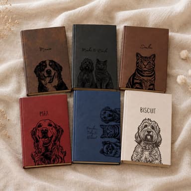 Custom Pet Engraved Vegan Leather Journal with Pet Photo + Name