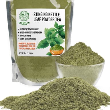 Siberian Green Stinging Nettle Leaf Powder Tea (Urtica dioica) – 8 oz (227 g) Vegan Herbal Powder, Non-GMO Green Superfood Drinks and Daily Wellness