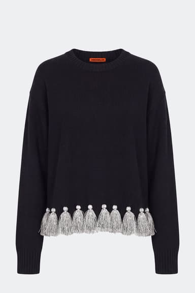 Roni Metallic Tassel Sweater In Black/Satellite Silver