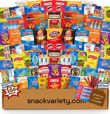 160 Variety Snacks Gift Box - College Students, Military, Work or Home - Chips Cookies & Candy! Sweet Choice