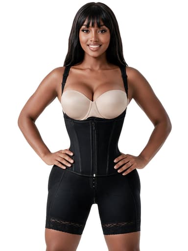 Open Bust Faja | Steel Mid-Thigh Bodysuit with Boned Corset | Snatched Body 2417