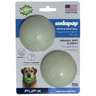 Glow in the Dark Glitter Ball 2-Pack Dog Toy | Soft PUP-X Rubber Floating Fetch Ball with Treat Dispenser | USA Made