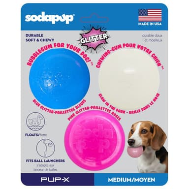 Glitter Ball 3-Pack Dog Toy | Soft PUP-X Rubber Floating Fetch Ball with Treat Dispenser | USA Made