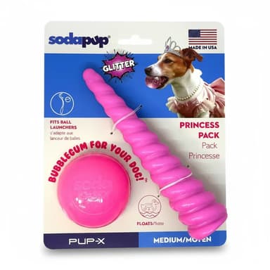 Princess Pack 2-Pack Dog Toy | Pink Glitter Ball + Unicorn Horn Chew Toy | USA Made
