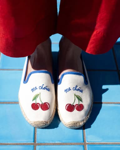Women's Smoking Espadrille | Embroidery | Ma Cherie - Ivory - Blue