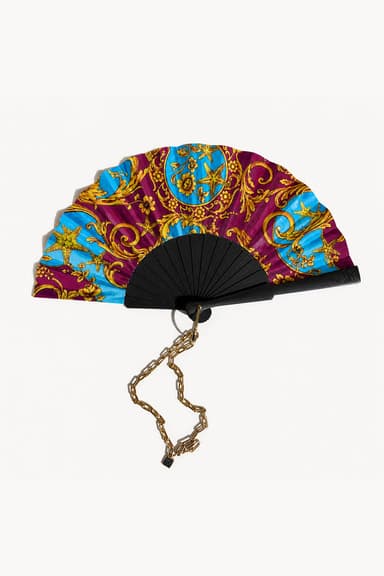 Opus Print Hand Fan - Blue & Fuchsia Hand Fan