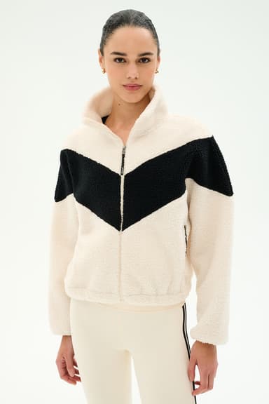 Lottie Chevron Sherpa Full Zip Jacket - Creme/Black