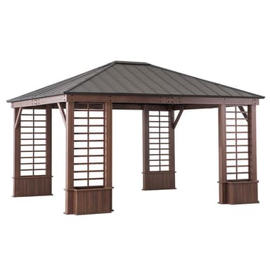 Veranda Woodgrain Steel Roof Planter Gazebo, 13x15