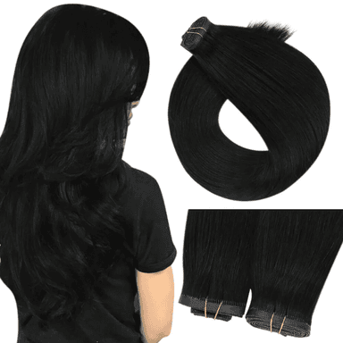 [US Only] Virgin Flat Weft Hair Extensions Off Black #1B
