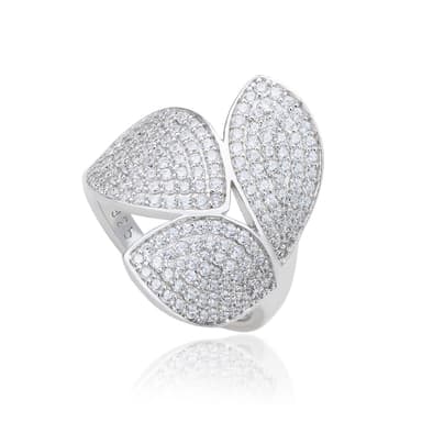 Suzy Levian Sterling Silver Pave Cubic Zirconia Tri-Petal Ring