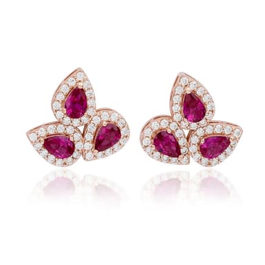 Suzy Levian Rose Sterling Silver Pear Shape Red & White Cubic Zirconia Earrings