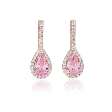 Suzy Levian Rose Sterling Silver Pear Shape Morganite Cubic Zirconia Drop Earrings