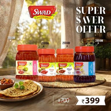 SWAD Combo Pack of Mango Pickle 250g|Mixed Pickle 250g|Gorkeri 280g|Sweetlime 280g